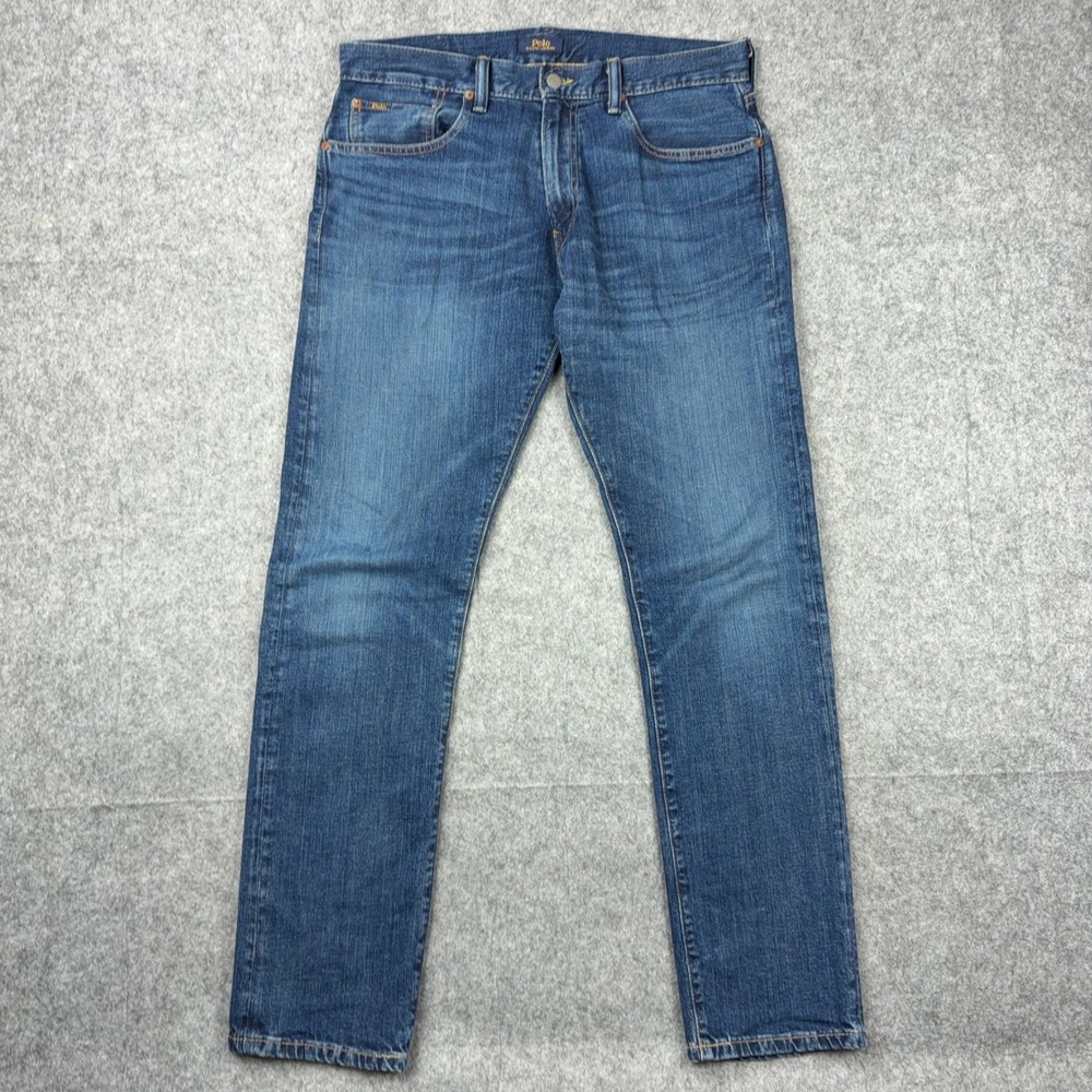 Polo Ralph Lauren Jeans Mens 32x32 Blue Varick Slim Straight Denim Whiskers